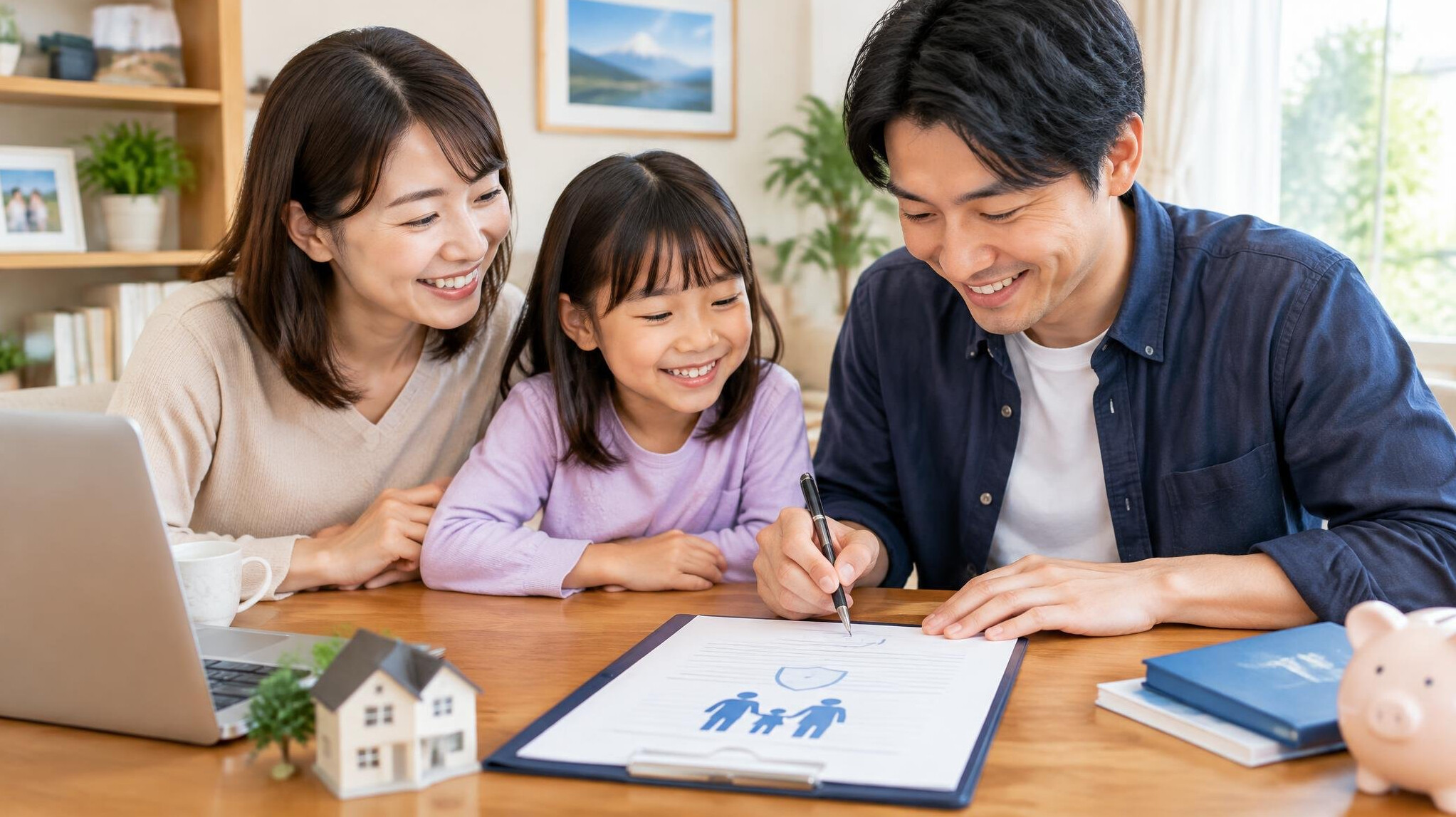 happy Japanese family at home